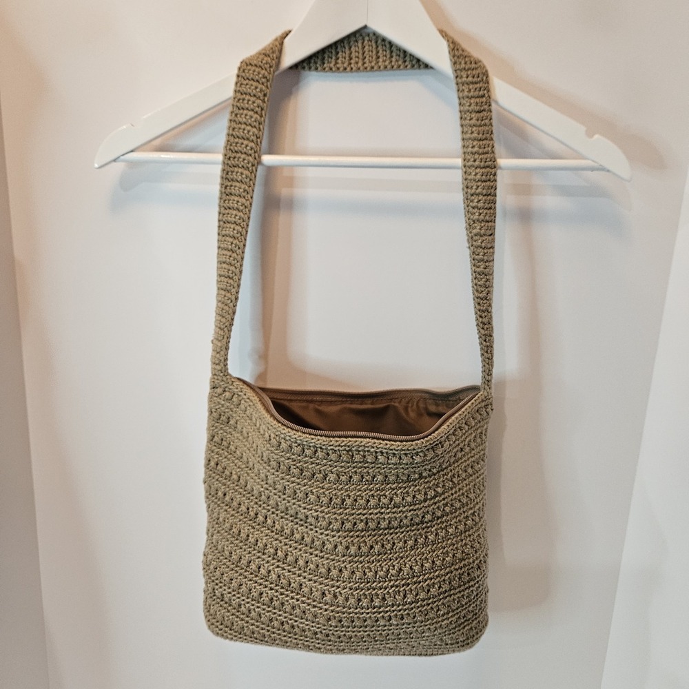 The Sak Crochet Handbag Tan Woven Purse Boho Chic Taupe Bag Y2K Clean Inside